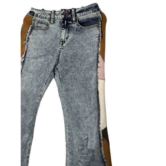 Grace In LA High Waist Patchwork Flare Jeans Size 27 Blue Denim - Picture 11 of 15